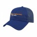 USA-made 6L Royal Blue Chino baseball cap, decorated view, manufactured in Newark NJ
