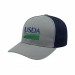 USA-made 6S Light Gray-Navy Chino baseball cap, decorated view, manufactured in Newark NJ