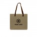 Screen Printed USA Made Natural Leather Handle Zipper Pocket Natural Canvas Tote