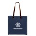 Screen Printed USA Made Navy Leather Handle Zip Top Dyed Canvas Gusset